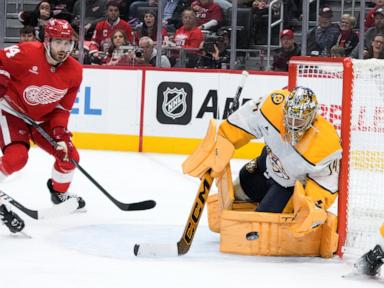 Cam Talbot has 41 saves in 32nd career shutout as Red Wings beat Predators 3-0.