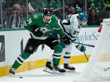 Robertson has goal and 2 assists to end scoring drought, helps Stars beat Sharks 5-2