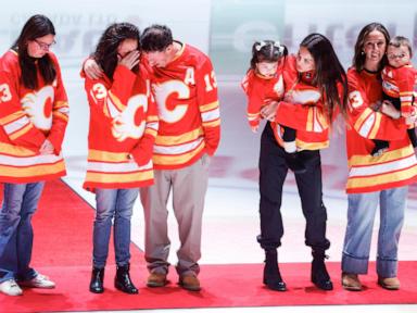 Flames honor the late Johnny Gaudreau and welcome his family back to Calgary