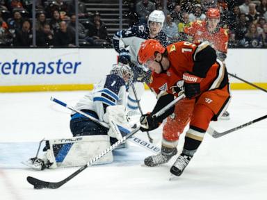 Troy Terry gets the last-minute winner in the Ducks' late rally to stun NHL-best Winnipeg 3-2