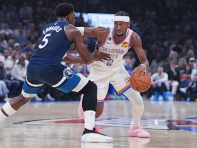 Gilgeous-Alexander keeps record 20-point streak alive as Thunder win 8th straight, beat Timberwolves