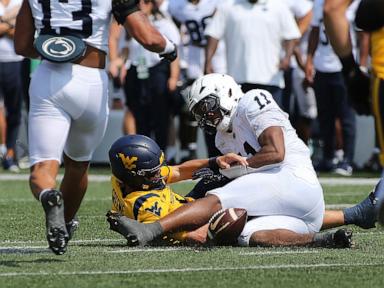 Allar throws for 3 TDs and No. 8 Penn State beats West Virginia 34-12 in lightning-delayed opener