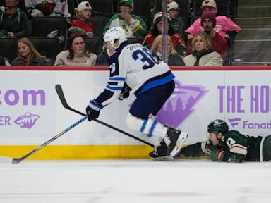 Hellebuyck makes 43 saves, Iafallo scores twice to give Jets 4-1 win over Wild