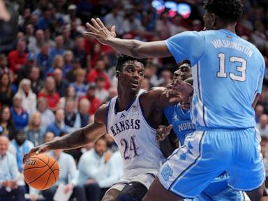 No. 1 Kansas blows 20-point first-half lead, holds on to beat No. 9 North Carolina 92-89