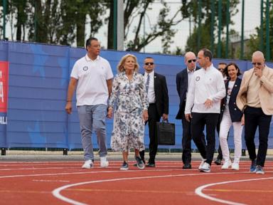 Jill Biden meets with US Olympic athletes in Paris — and even helps with a relay drill