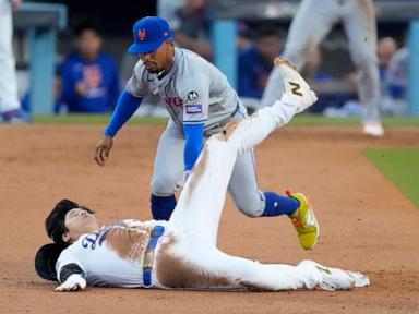 Dodgers tie postseason mark of 33 straight scoreless innings, top Mets 9-0 in NLCS opener