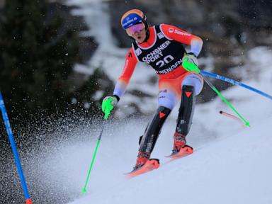 McGrath celebrates first-run lead in World Cup slalom with signature Cuche ski flip