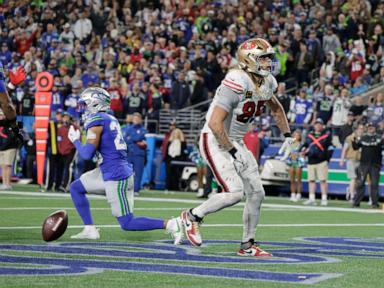 Brock Purdy throws for 3 TDs and the 49ers beat the Seahawks 36-24 to move atop division