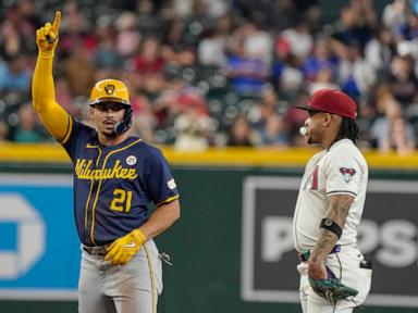 Suárez caps 3-run rally in 10th, D-backs beat Brewers 11-10 after wasting 5-run lead, avoid sweep