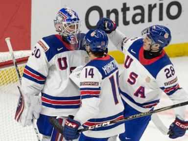 Notre Dame's Danny Nelson scores twice, defending champ US beats Latvia 5-1 in world junior hockey