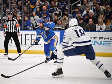 Parayko scores twice, Broberg hurt as Blues beat Maple Leafs 4-2 in Berube's return to St. Louis