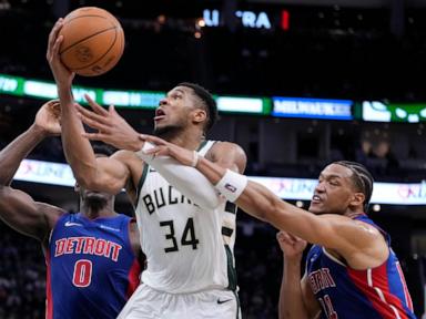 Antetokounmpo scores 59 and Bucks beat Pistons 127-120 in overtime