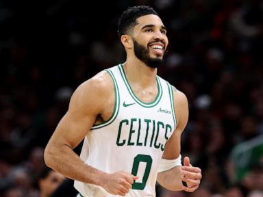 Tatum scores 40, Celtics beat Lakers 111-101 after James leaves late with groin injury