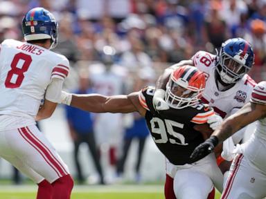 Browns defensive end Myles Garrett to undergo MRI on foot after struggling in loss to Giants