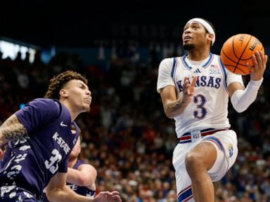 Dickinson scores 25, Mayo goes for 24 to lead No. 9 Kansas over Kansas St. 84-74