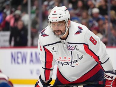 Alex Ovechkin skates before Capitals practice as he works to return from a broken leg