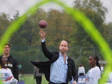 Prince William tries his hand at flag football in NFL event with kids in London