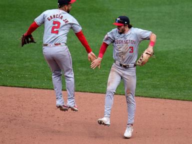 Herz and Crews star as the Nationals beat the Pirates 5-3 in a doubleheader opener