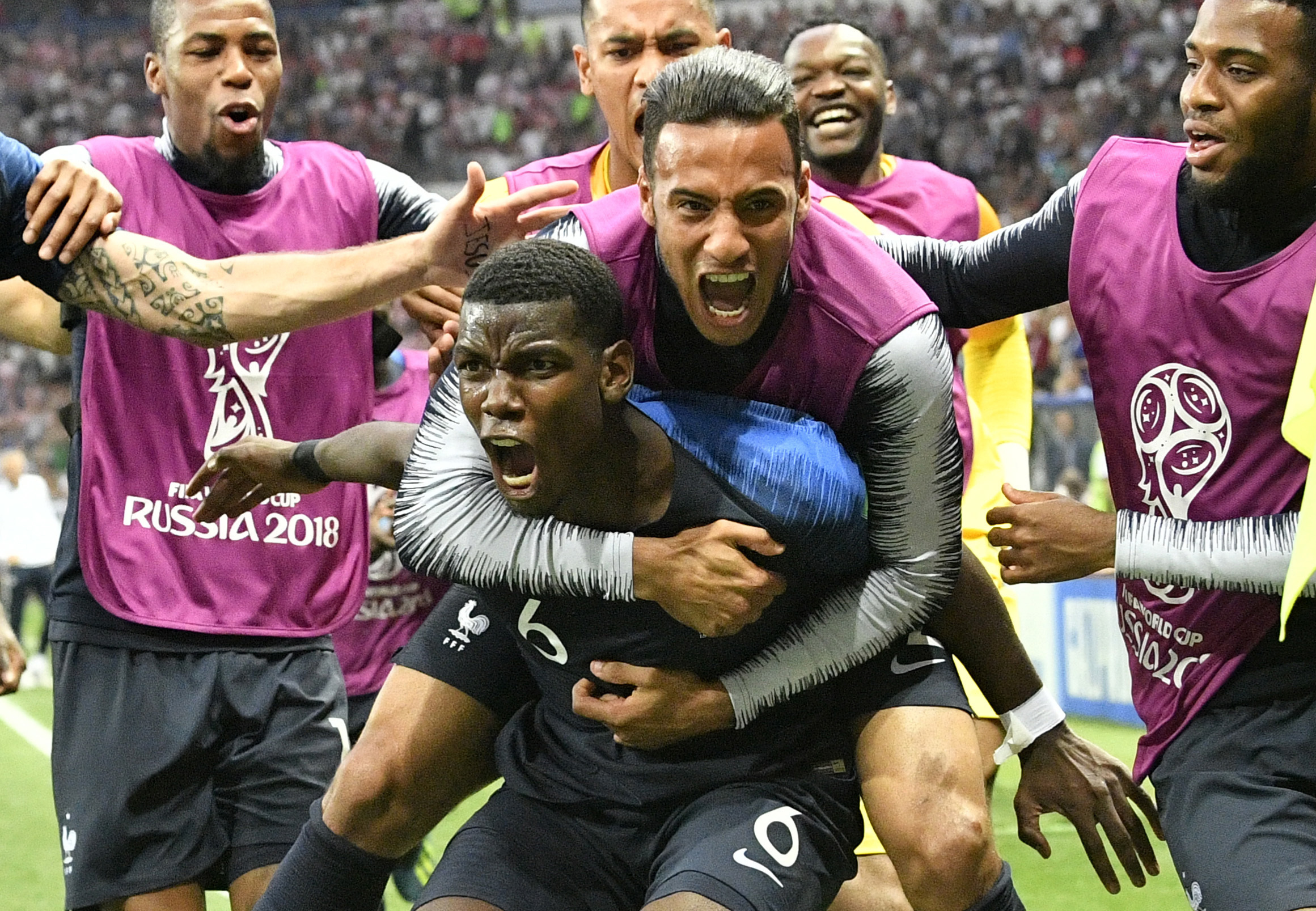 PHOTO: France's Paul Pogba celebrates after scoring his side's third goal during the final match between France and Croatia at the 2018 soccer World Cup in the Luzhniki Stadium in Moscow, Russia, July 15, 2018.
