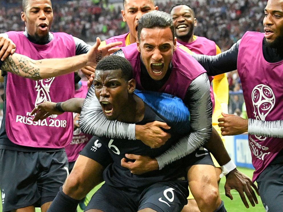   PHOTO: Frances Paul Pogba celebrates after scoring his third goal in the last match between France and Croatia 2018 World Cup Soccer at Luzhniki Stadium in Moscow, Russia, July 15, 2018. 