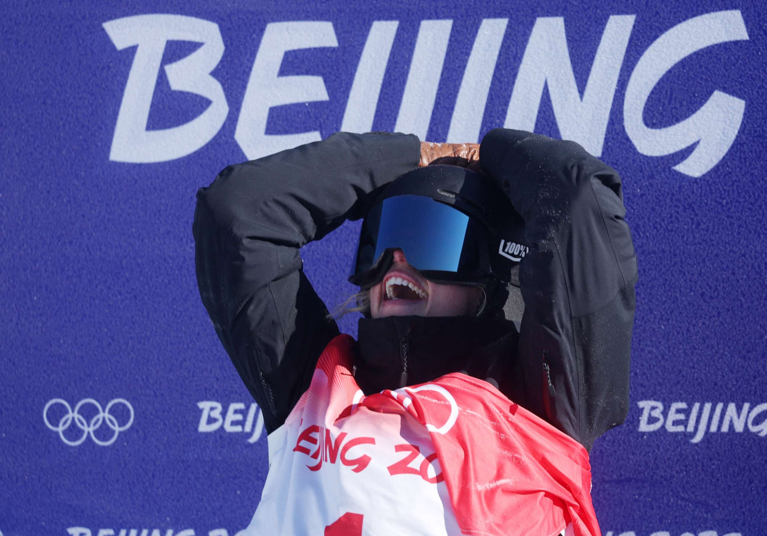PHOTO: Zoi Sadowski-Synnott of New Zealand reacts after her second run in the women's snowboard slopestyle competition in the 2022 Beijing Olympics, Feb. 6, 2022.