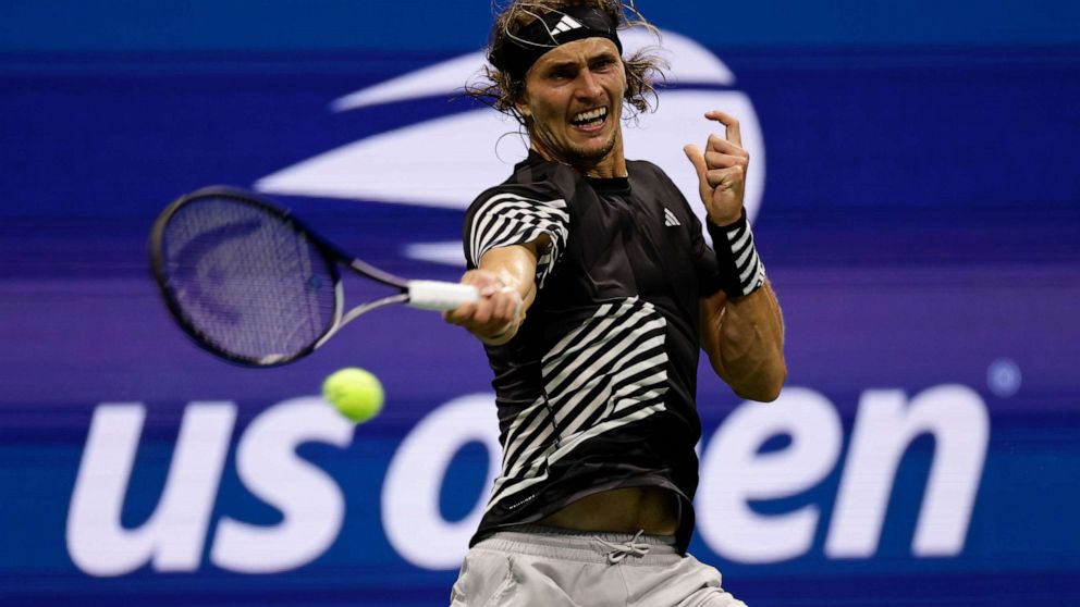 PHOTO: Alexander Zverev, of Germany, returns a shot to Jannik Sinner, of Italy, during the fourth round of the U.S. Open tennis championships in New York, New York, on Sept. 4, 2023.