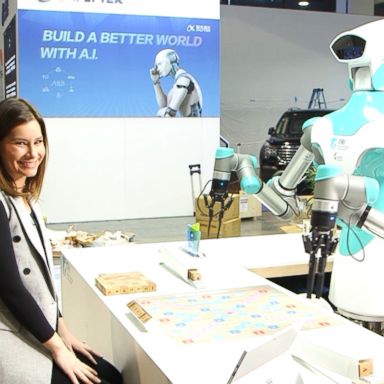 ABC News' Rebecca Jarvis goes head to computer with the IVS robot at the Consumer Electronics Show in Las Vegas.