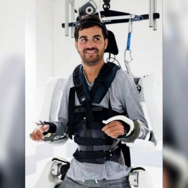 An exoskeleton allowed the man to move all four of his paralyzed limbs by recording and then decoding his brain signals.