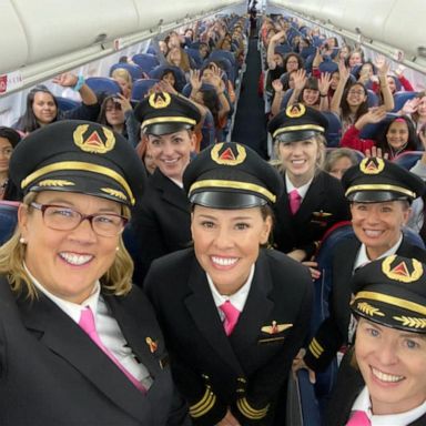 VIDEO: All-female Delta crew flies 120 girls to NASA headquarters 