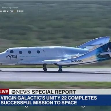 Billionaire Richard Branson applauded as his Virgin Galactic VSS Unity landed back on Earth after a historic trip.