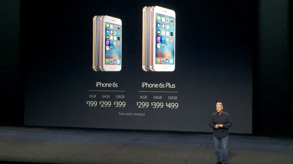 PHOTO: Apple unveils the price of the new iPhone 6S and 6S Plus at the live Apple Event in San Francisco, Sept. 9, 2015.