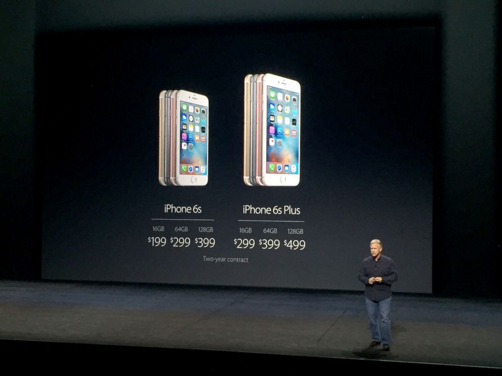 PHOTO: Apple unveils the price of the new iPhone 6S and 6S Plus at the live Apple Event in San Francisco, Sept. 9, 2015.