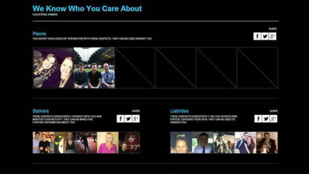 PHOTO: Digital Shadow scrapes a user’s Facebook profile and displays personal information, including your closest friends.