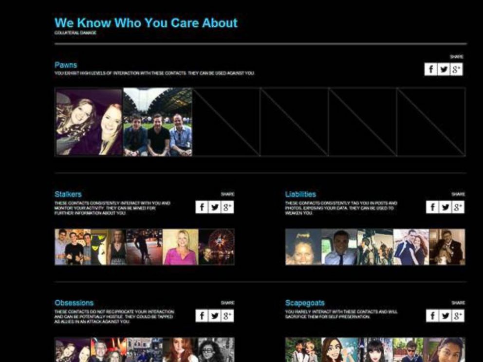 PHOTO: Digital Shadow scrapes a user’s Facebook profile and displays personal information, including your closest friends.