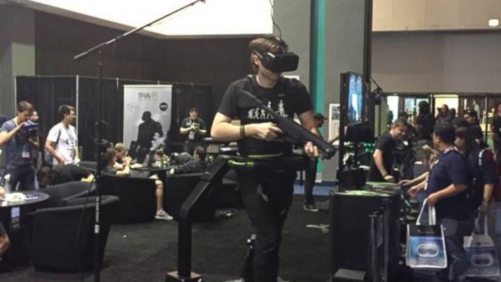 A gamer is shown using the Oculus Rift headset at E3.