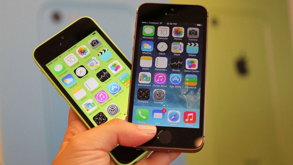 The iPhone 5C pictured left, the iPhone 5S pictured right.