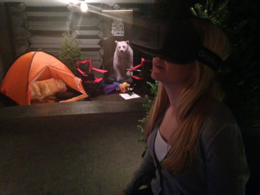 PHOTO: ABC News' technology editor Alyssa Newcomb takes a virtual reality tour of British Columbia using an Oculus Rift headset.