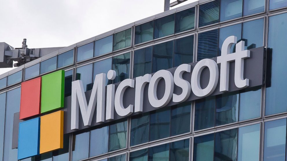 Microsoft logo is seen in Paris, April 12, 2016.