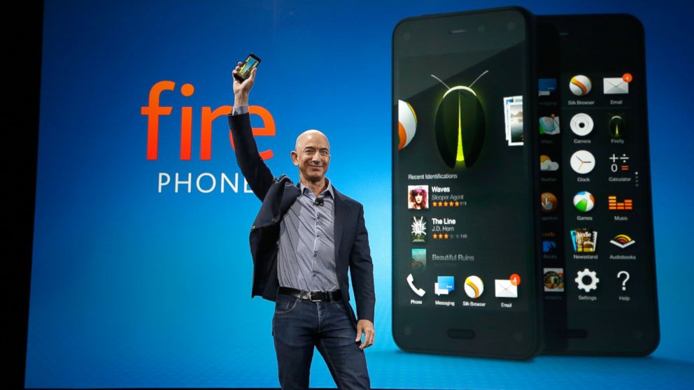 Amazon CEO Jeff Bezos introduces the new Amazon Fire Phone, June 18, 2014, in Seattle. 