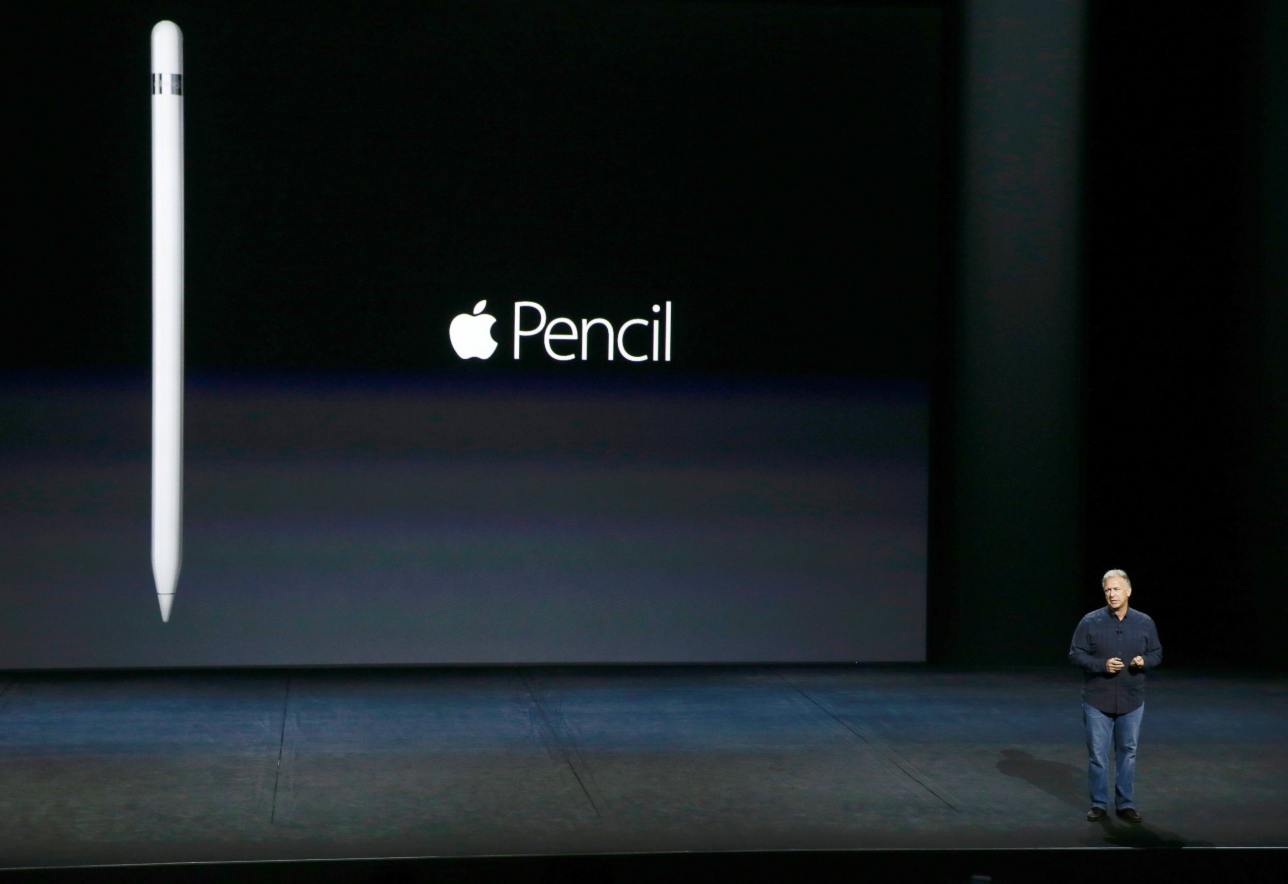 PHOTO: Phil Schiller, Apple's senior vice president of worldwide marketing, introduces the new Apple Pencil at the Apple event in the Bill Graham Civic Auditorium in San Francisco, Sept. 9, 2015.
