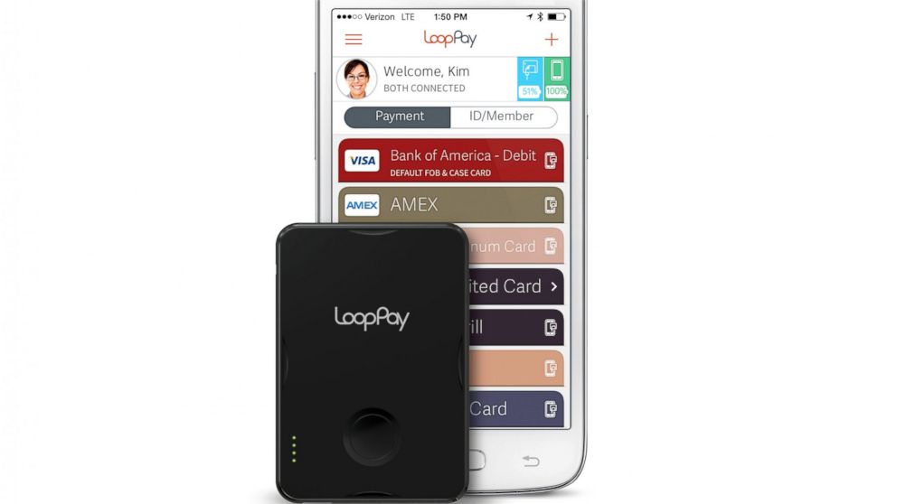 This product image provided by LoopPay shows the LoopPay card, front, and the LoopPay app for Android. 
