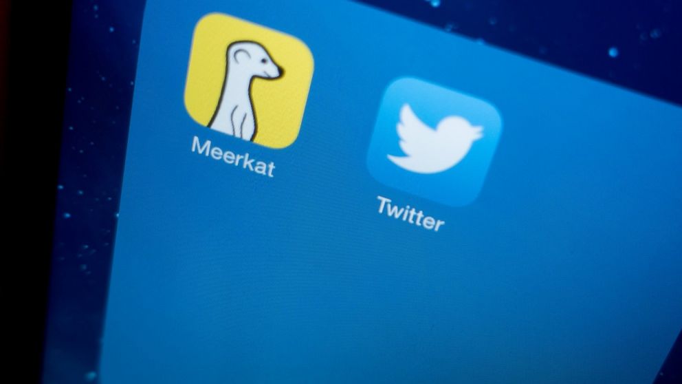 The icons of the live-streaming app Meerkat, left, and Twitter, right, can be seen on a smartphone on March 13, 2015.