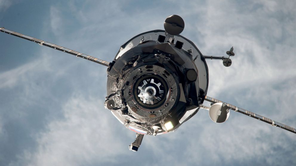 An ISS Progress resupply vehicle approaches the International Space Station. On April 29, 2015, NASA and the Russian Space Agency declared a total loss on an unmanned Progress capsule, carrying 3 tons of goods to the station. 