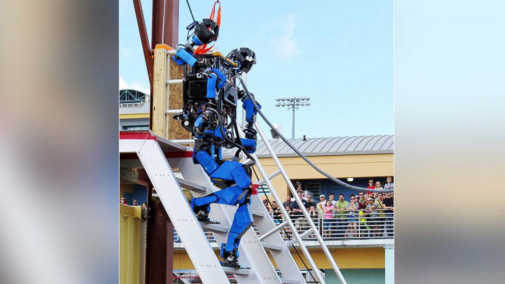 Photo shows Schaft, a humanoid robot developed by Japanese venture company Schaft Inc., at the DARPA Robotics Challenge in Homestead, Fla., Dec. 21, 2013.