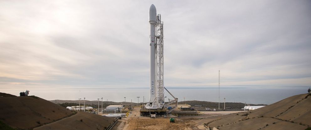 PHOTO: The SpaceX Falcon 9 rocket is seen at Vandenberg Air Force Base Space Launch Complex 4 East with the Jason-3 spacecraft onboard, Jan. 16, 2016, in California.