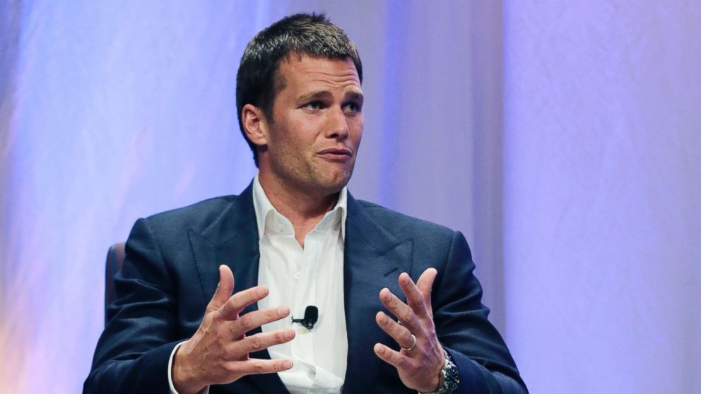 New England Patriots quarterback Tom Brady gestures during an event in this May 7, 2015 file photo at Salem State University in Salem, Mass
