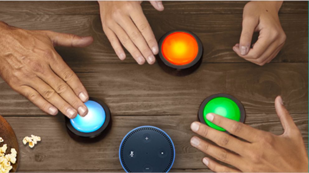 PHOTO: Shown here are the first of many Alexa Gadgets such as Echo Buttons, a new way for customers to play games with friends and family. 
