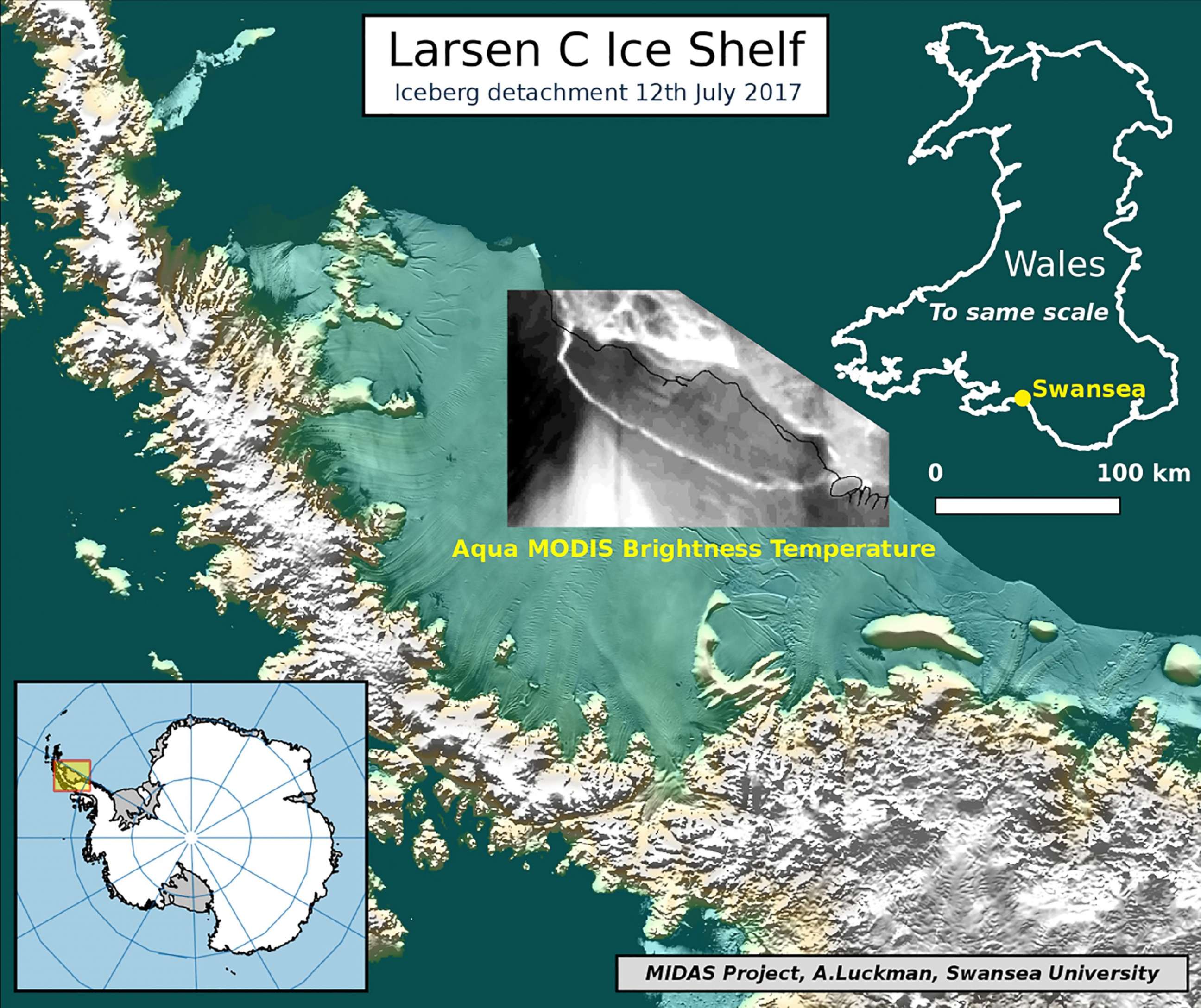 PHOTO: An illustration depicting an iceberg detachment from the Larsen C Ice Shelf in Antarctica, July 12, 2017.