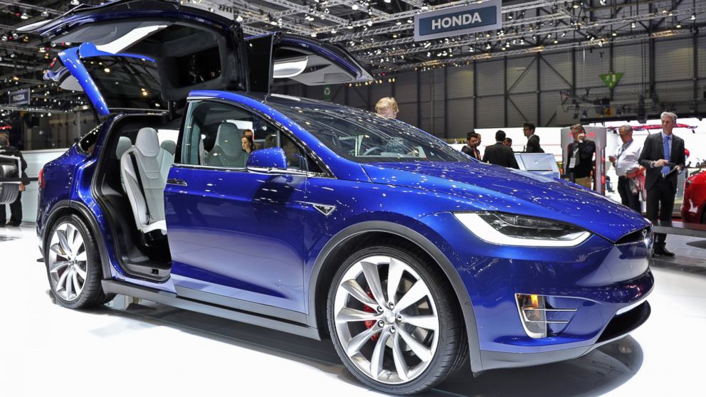 A Tesla Model X is displayed during the Geneva Motor Show, March 1, 2016 in Geneva, Switzerland. 