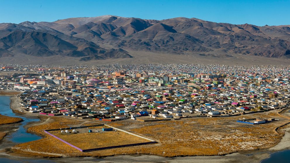 PHOTO: View of the city of Ulgii (Ã?lgii) from the monument to the 75th anniversary of the Bayan-Ulgii Province in western Mongolia. 
